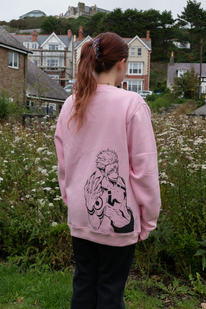 Sukuna Embroidered Light Pink Crewneck (Pre-Order)