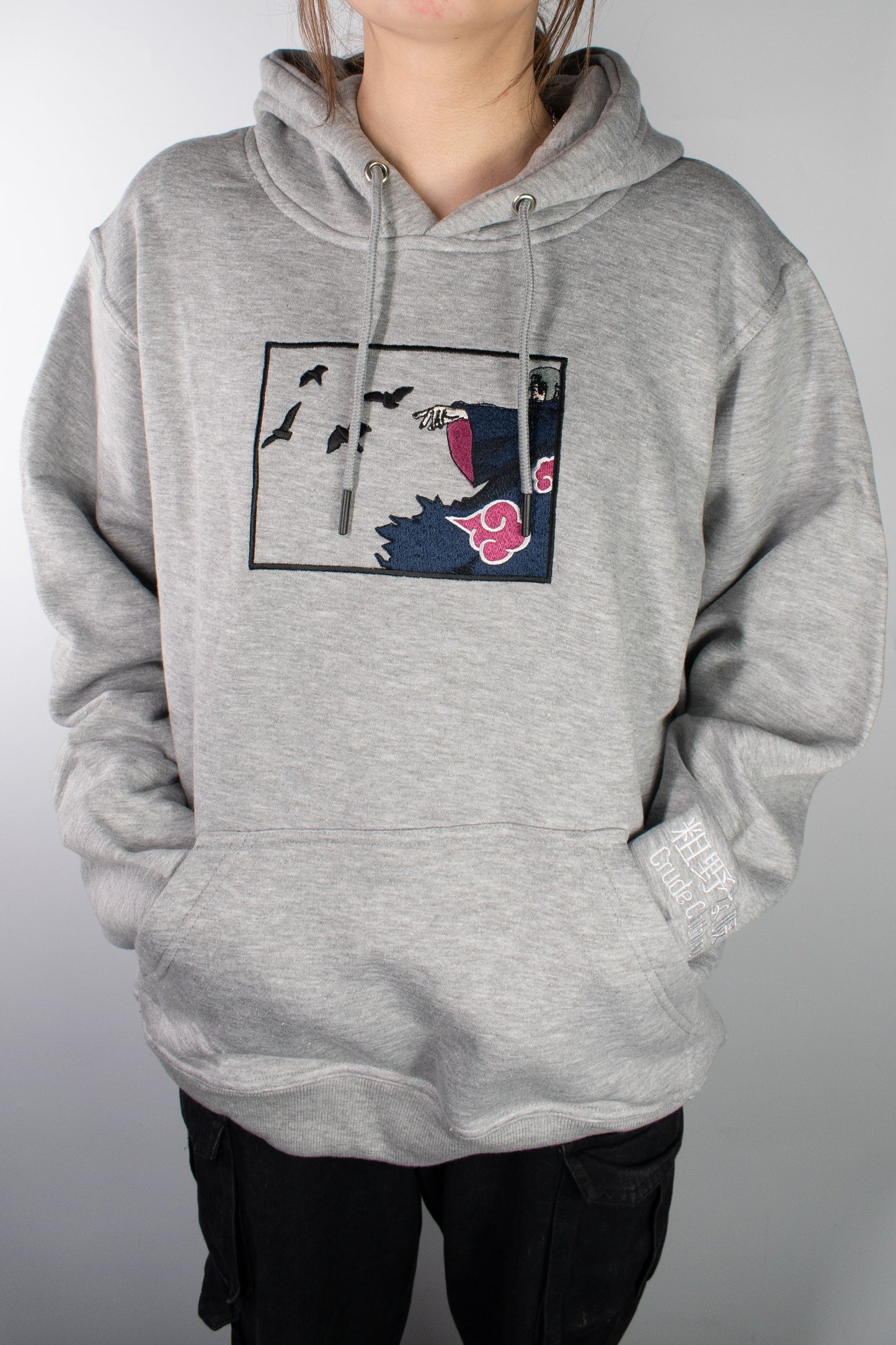 Itachi Light Grey Embroidered Hoodie