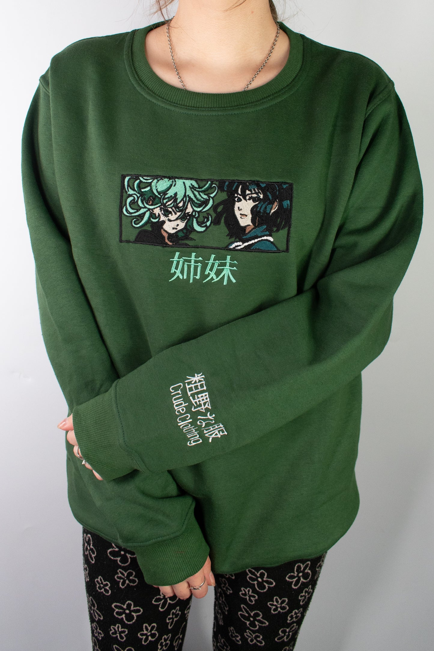 Fubuki x Tatsumaki Dark Green Embroidered Crewneck