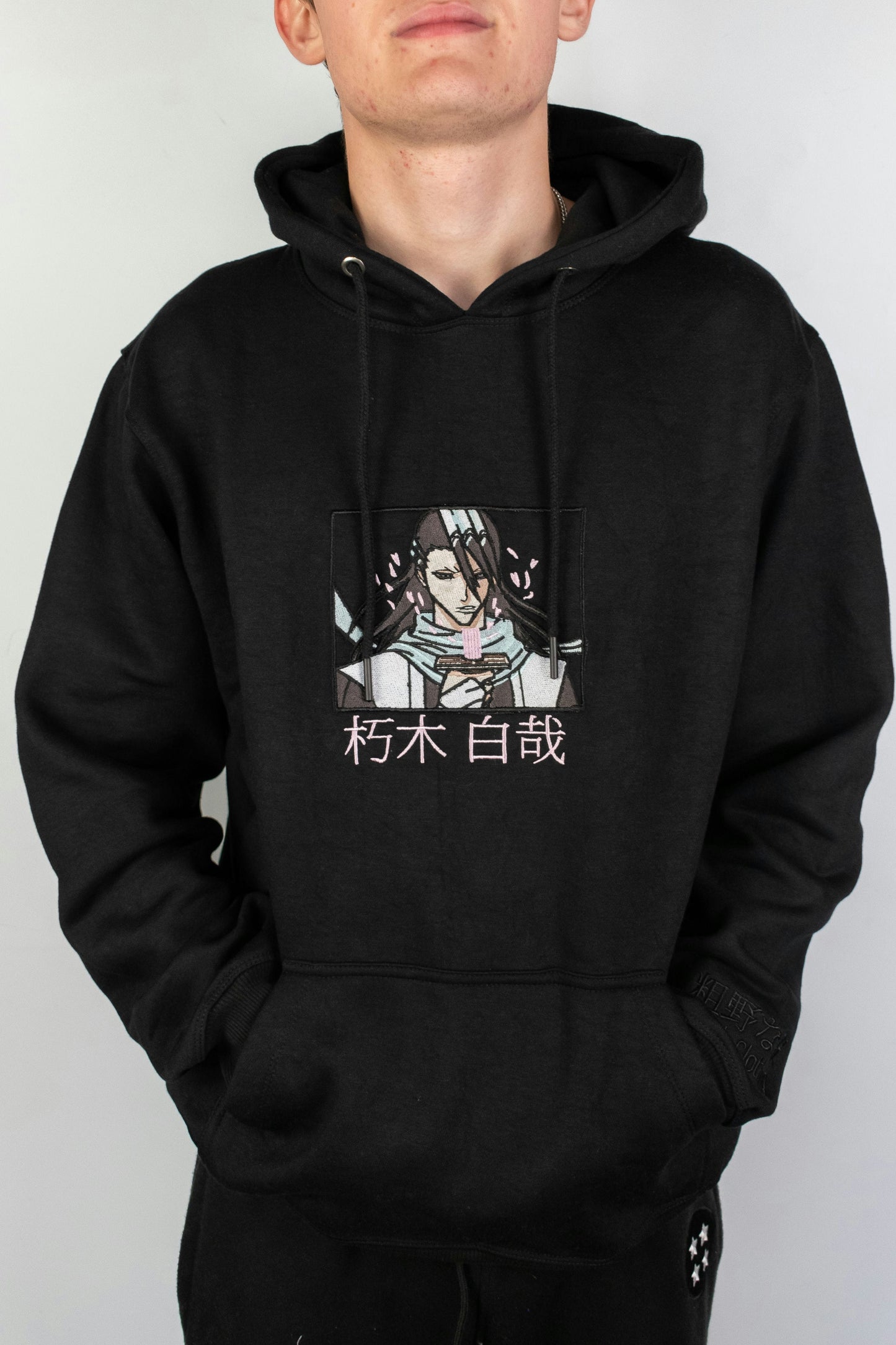 Byakuya Embroidered Black Hoodie