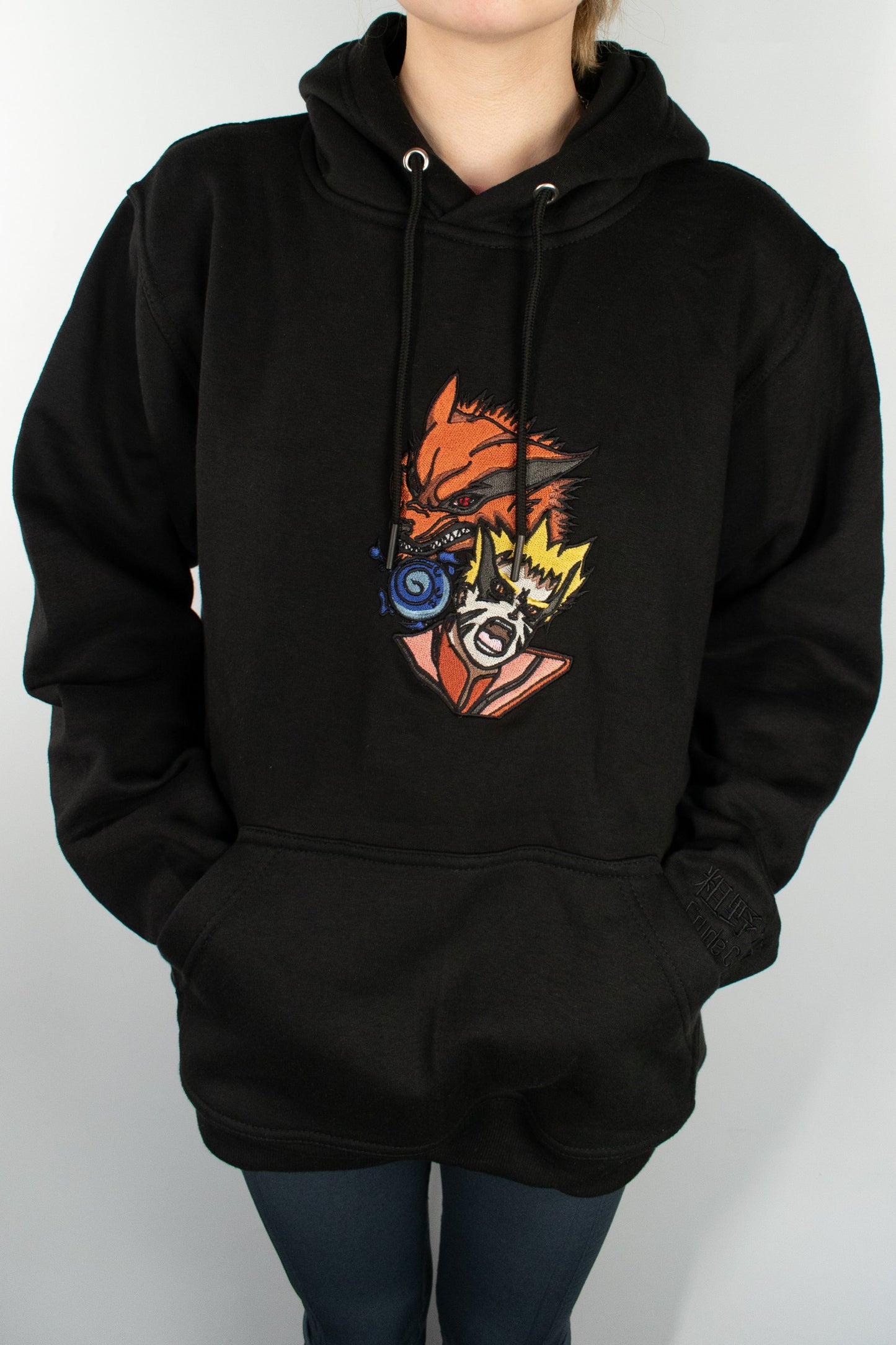Baryon Naruto Black Embroidered Hoodie