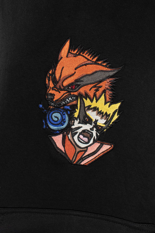 Baryon Naruto Black Embroidered Hoodie