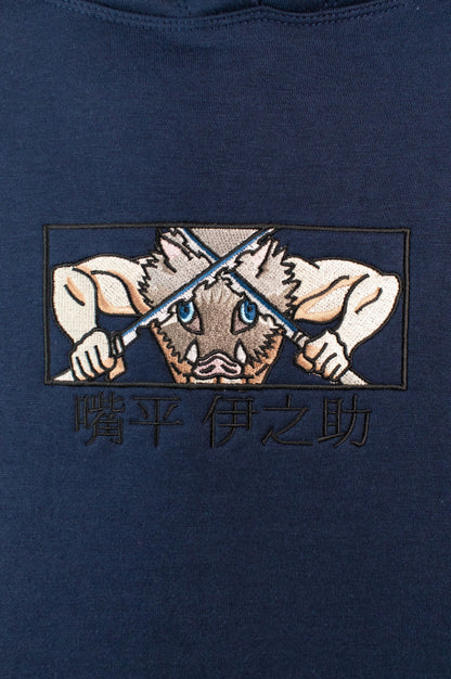 Inosuke Embroidered Dark Blue Hoodie