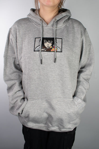 L Light Grey Embroidered Hoodie