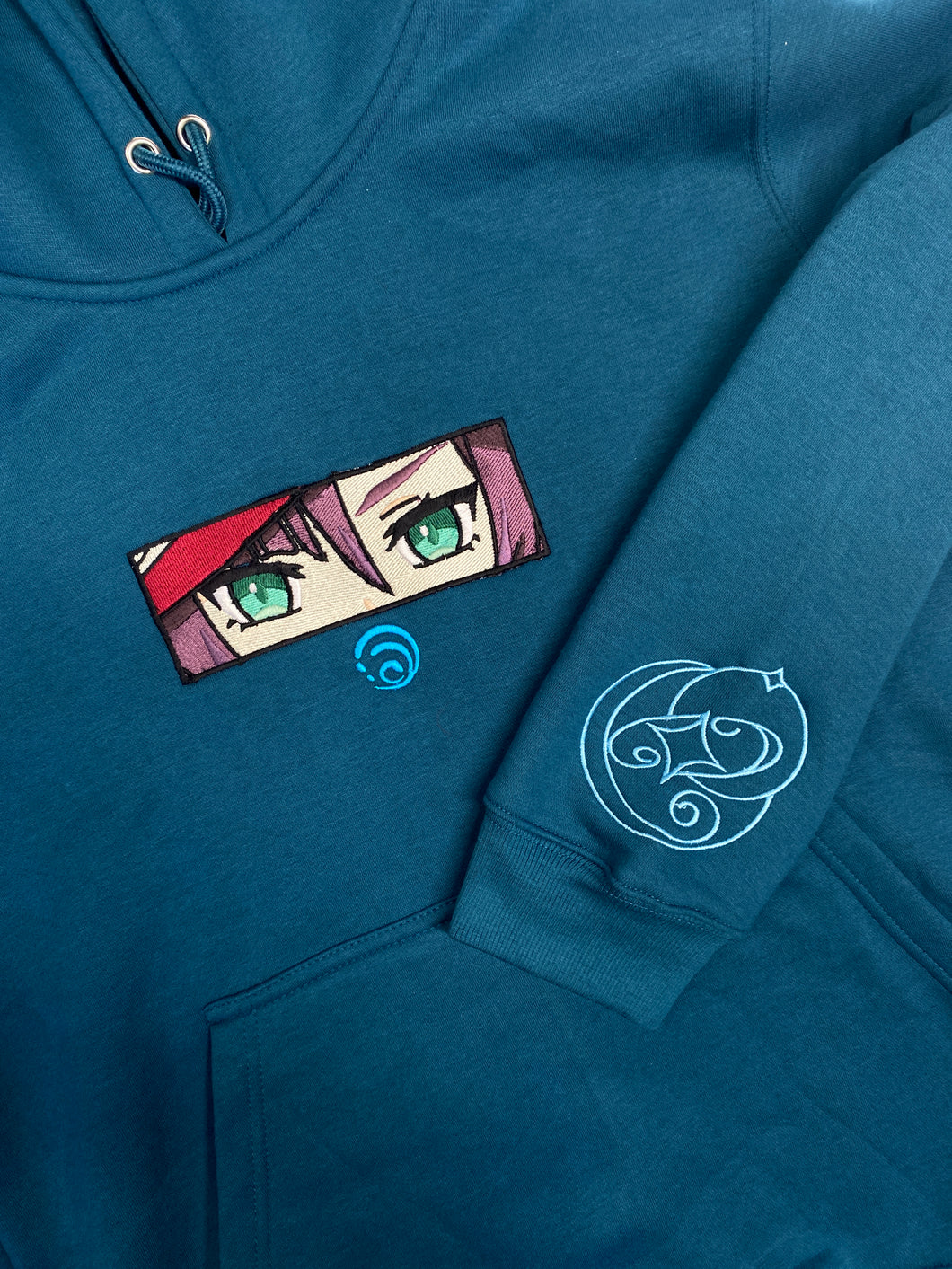 Mona Embroidered Teal Blue Hoodie