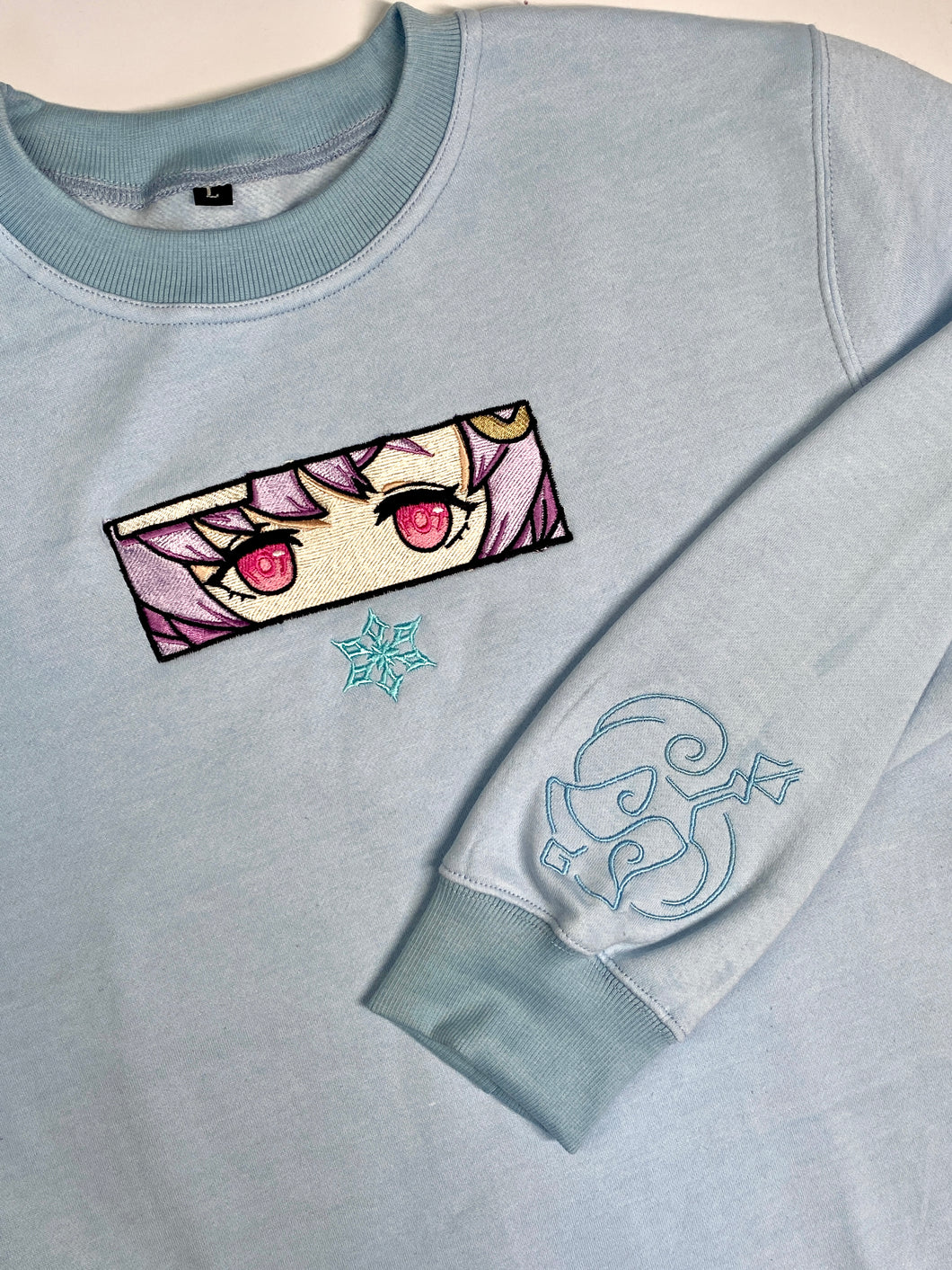 Qiqi Embroidered Baby Blue Crewneck