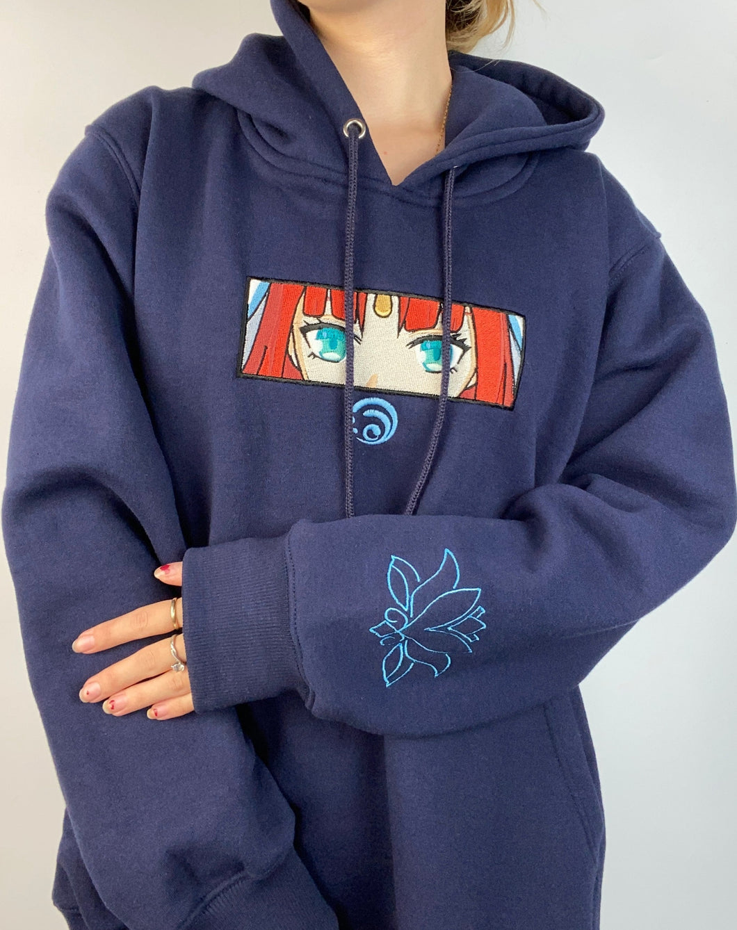 Nilou Embroidered Navy Blue Hoodie